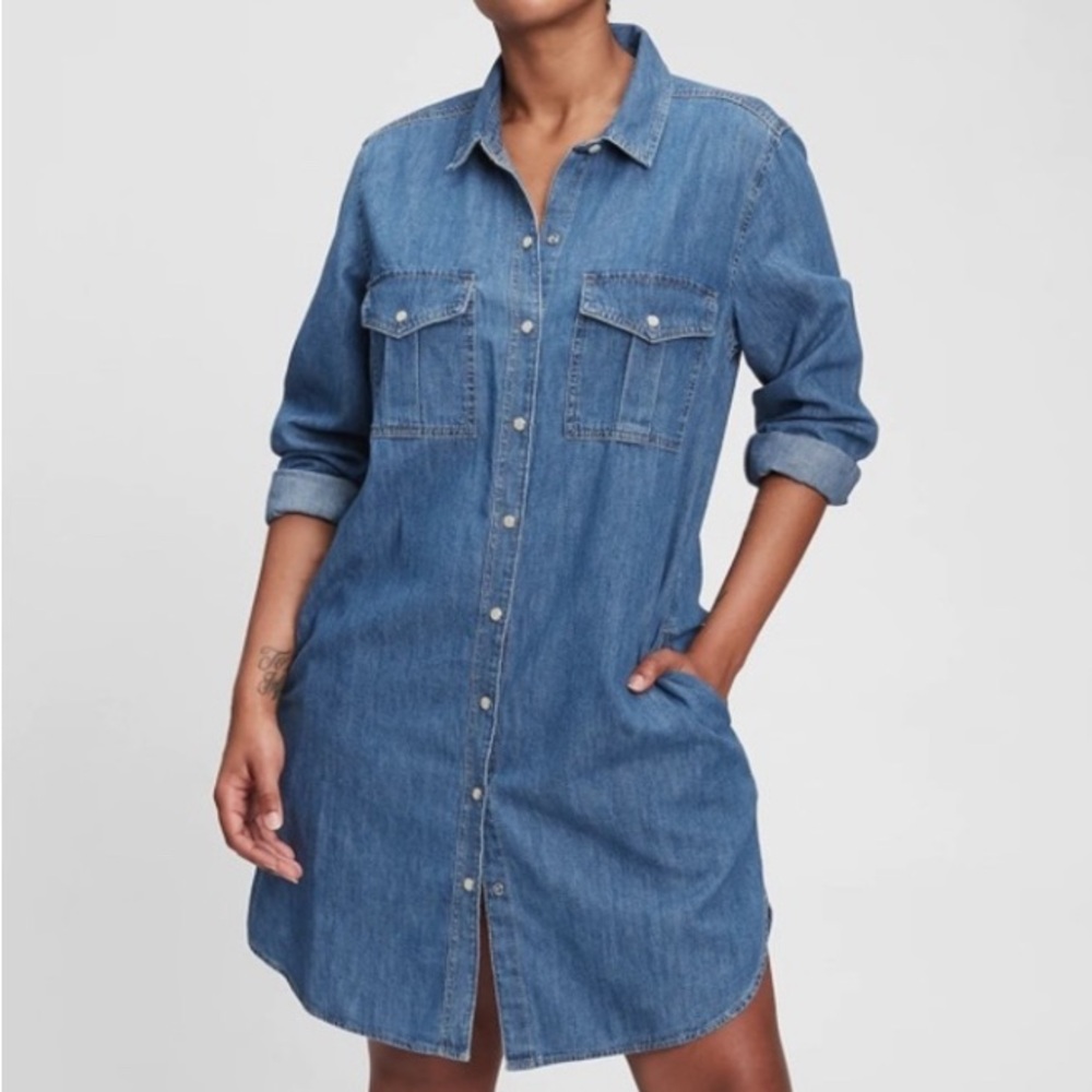 GAP Blue Long Sleeve Denim Dress